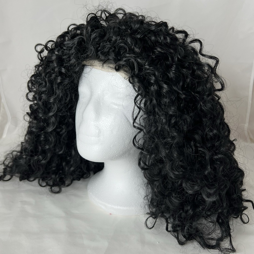 Curly Black Lace Front Wig Shoulder Length Tight Ringlets Heat Safe Synthetic